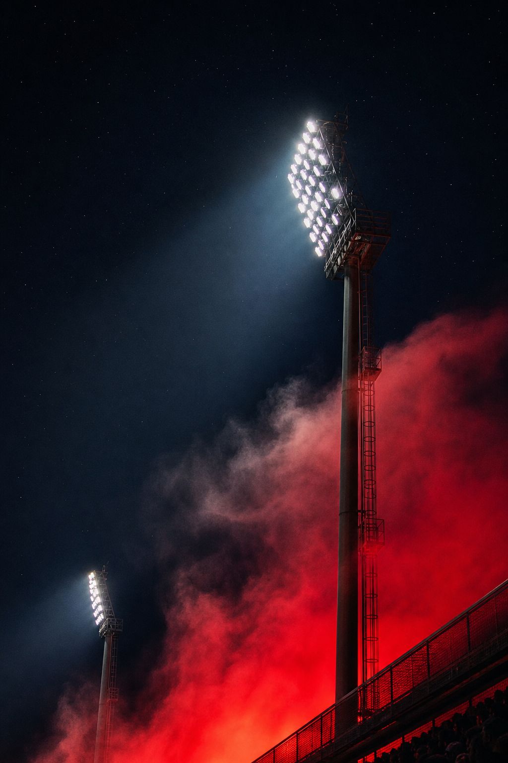 Floodlights and flare smoke, phone wallpaper